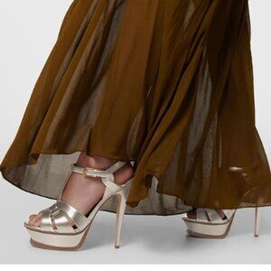 YDN Light Gold Strappy High Heeled Platform Sandals Peep Toe T--strap Shoes